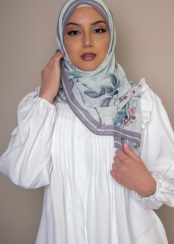 floral hijab in white